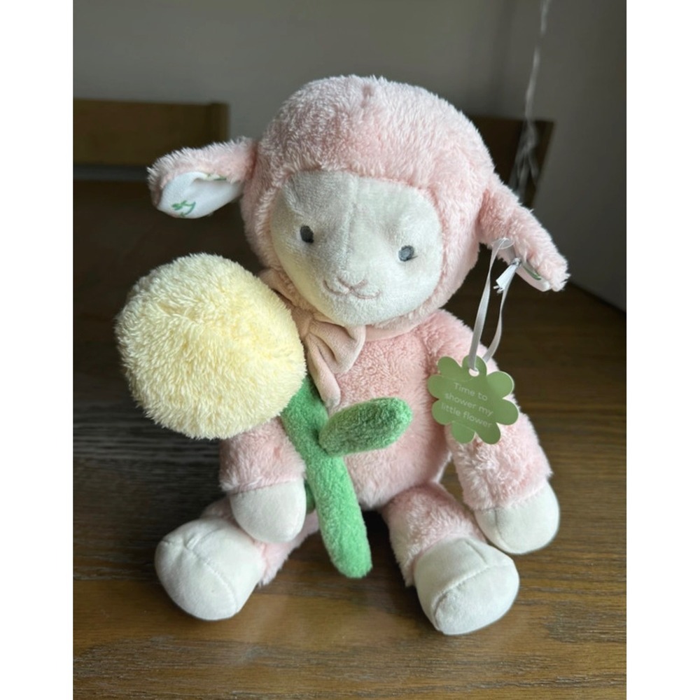 Cloud Island Pink Lamb Plush Rattle Stuffed Animal Yellow Flower Baby Toy NWT
